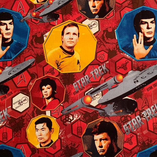 Star Trek fabric, Star Trek quilt cotton fabric , Spock , Captain Kirk fabric, licensed  Camelot fabrics by the 1/2 yard