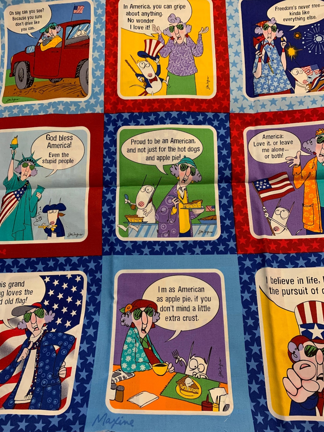 Maxine Fabric,maxine Whimsical Old Lady Usa Cotton 18 Squares Hallmark ...