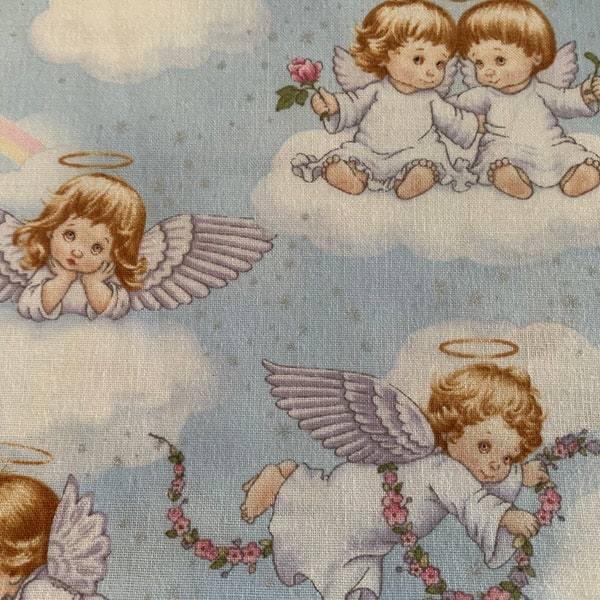 Ami! Morehead Fabric, Elizabeth Studios sweetest  baby  angels rainbows cotton fabric   baby cherub babies by the half yard