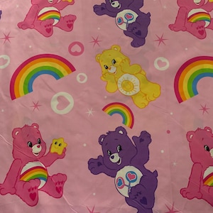 Care Bears sheeting fabric, vintage Care Bears polycotton sheeting fabric double wide fabric, by the yard Wide fabric