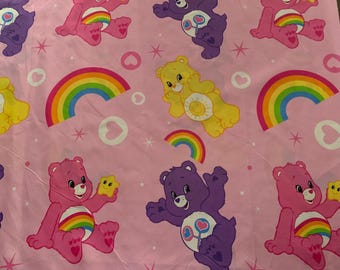Care Bears sheeting fabric, vintage Care Bears polycotton sheeting fabric double wide fabric, by the yard Wide fabric