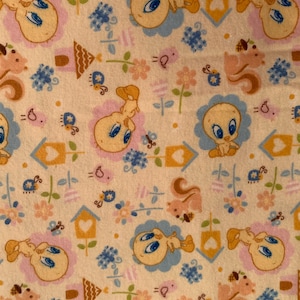 Looney toons Tweety bird Warner brothers  licensed flannel fabric tweety bird flannel fabric  rare  HTF by the yard, that’s all folks