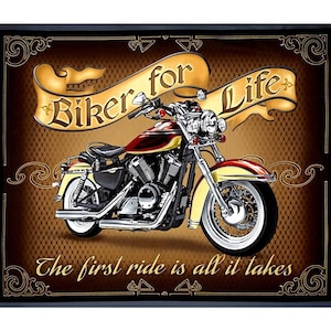 Biker for life panel, quilting treasures motorcycle fabric for motorcyclist quilt panel fabric
