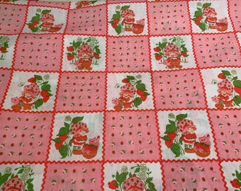 Strawberry shortcake fabric, strawberry shortcake vintage cotton fabric  spring mills American greeting by the  yard