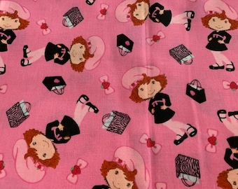 Strawberry shortcake fabric, Strawberry shortcake  shopping cotton fabric, licensed  rare  strawberry  vintage last piece 22 inches