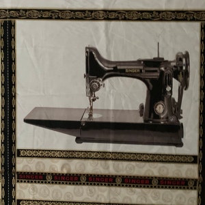 sewing machine with singer , sewing cotton fabric panel, vintage sewing machine Cotton Robert Kaufman panel image 1
