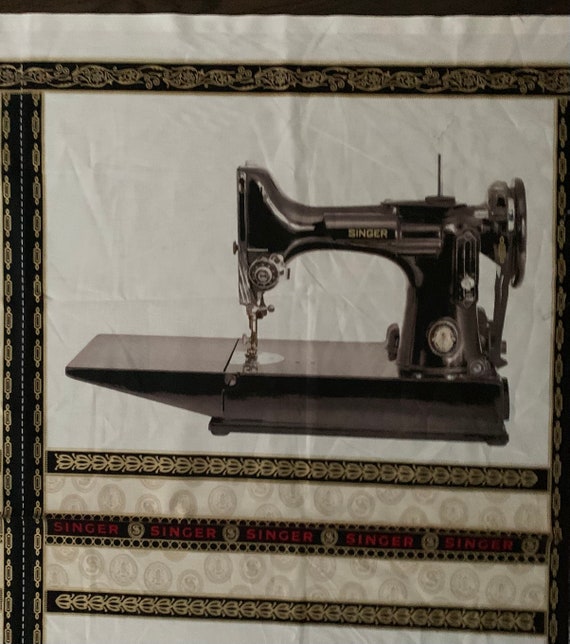 sewing machine with singer , sewing cotton fabric panel, vintage sewing machine  Cotton Robert Kaufman panel