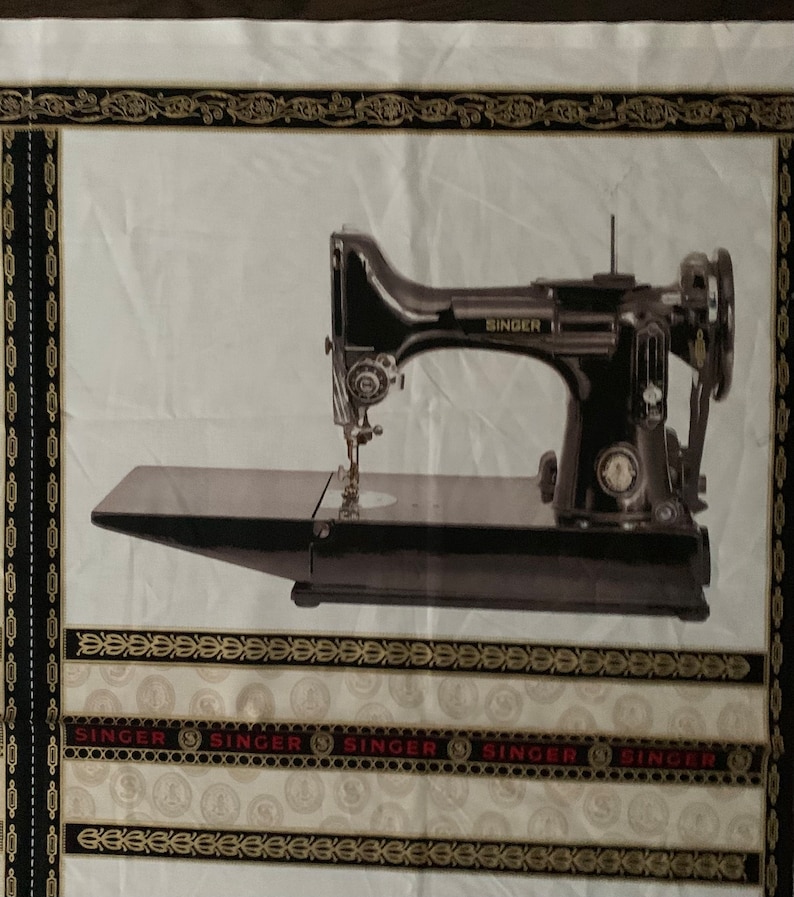 sewing machine with singer , sewing cotton fabric panel, vintage sewing machine Cotton Robert Kaufman panel image 1