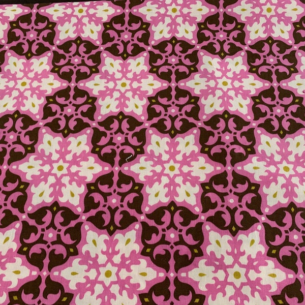 Daisy chain Rowan Amy Butler Fabrics pink brown gold shapes Cotton  fabric  by 1/2 yard  OOP cotton  quilting fabric