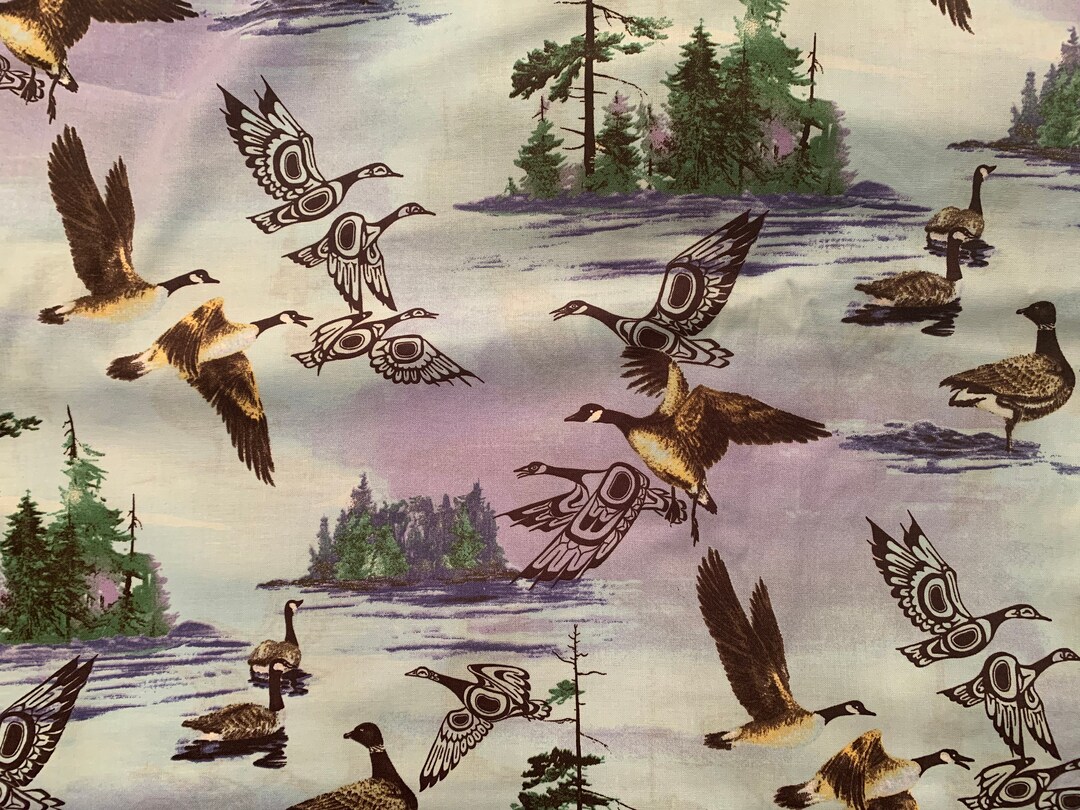 Indigenous Cotton Fabric Canada Loons Ducks Loons 2 Colors Etsy