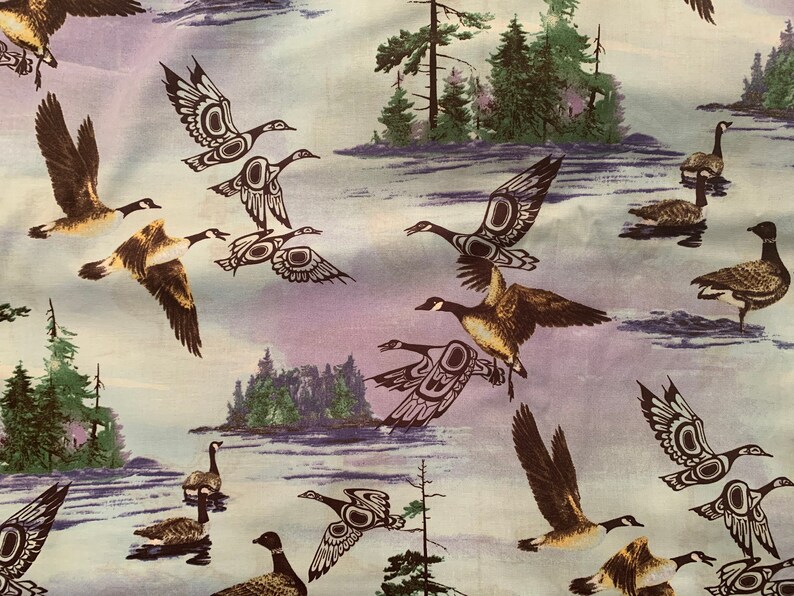 Indigenous Cotton Fabric Canada Loons Ducks Loons 2 Colors Etsy