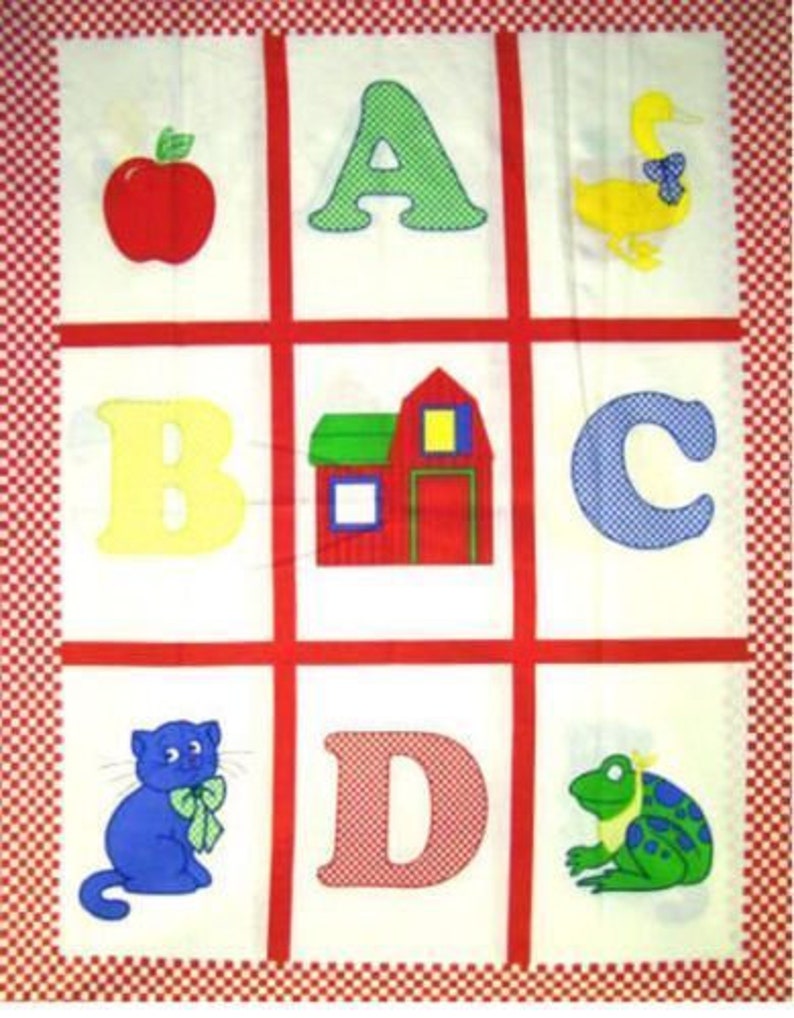 NURSERY quilt panel 90x105cm : 100% cotton ABC alphabet panel vintage baby fabric image 1