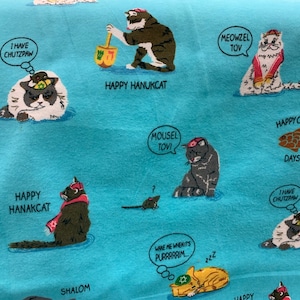 Jewish flannel fabric Jewish cat  funny fabric, Jewish holiday fabric Passover  Hanukkah flannel by the yard  slight damage on edge
