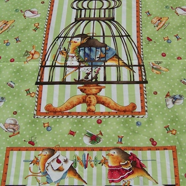 Tiny tailors Wecker Frisch birdcage  tailor fabric panel, Tidings of Joy Panel 23"  W x 44" H Vintage  Style Out of print HTF wicker Frisch