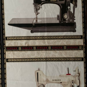sewing machine with singer , sewing cotton fabric panel, vintage sewing machine Cotton Robert Kaufman panel image 3