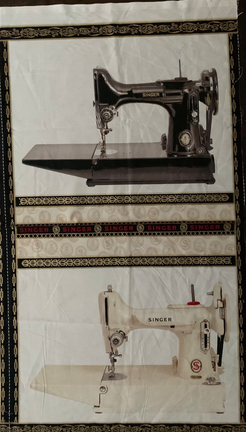 sewing machine with singer , sewing cotton fabric panel, vintage sewing machine Cotton Robert Kaufman panel image 3