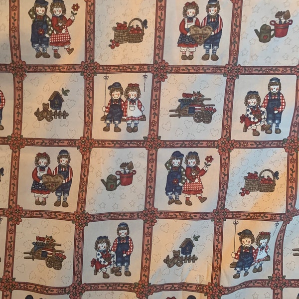 Doll fabric Rag doll vintage patchwork fabric like  raggedy Ann and Andy  like dolls cotton fabric cotton sold by 1/2 or yard 2 designs