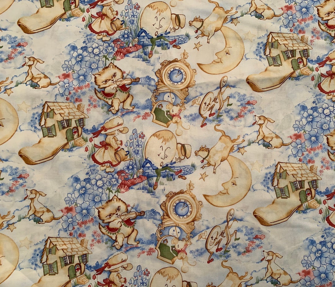 Nursery Rhymes Fabric, Childrens Rhymes Cotton Fabric, Quilt Childrens
