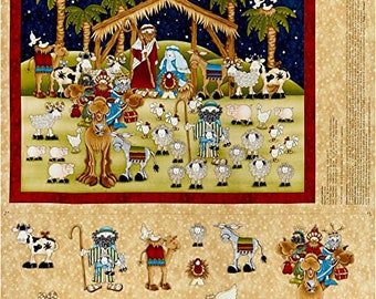 Away in a manger, Christmas  Henry Glass fabric advent panel Christmas  panel Cotton fabric Leanne Anderson  quilting advent panel