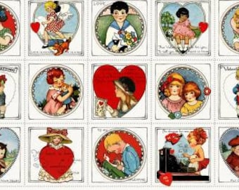 Valentines fabric, Be Mine Valentine 24in X 44  Medium Patch Panel j wecker frisch love  vintage retro  Valentine fabric  Riley Blake panel