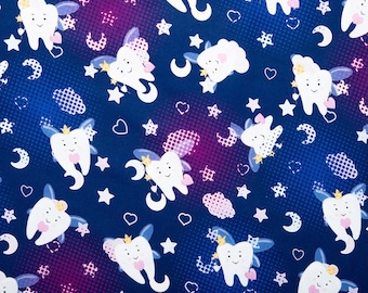 Dentist fabric, tooth fairy  tooth cotton fabric,  dentist hygienist fabric for  scrubs or mask fabric, sold by the 1/2 yard