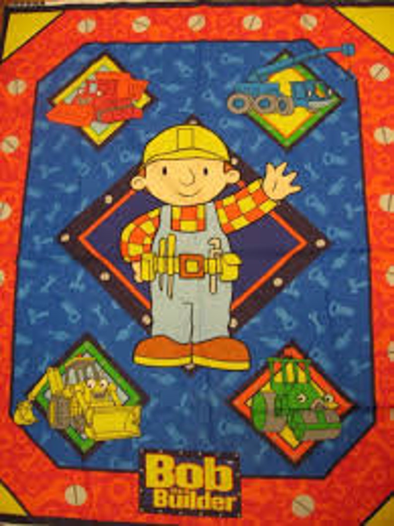 Bob the builder fabric, Bob the builder cotton panel fabric, vintage full yard panel image 2