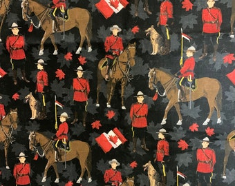 RCMP Northcott Stonehenge Canada classics rcmp maple leafs  Fabric,    cotton  Canada  fabric,   Canada fabric by the yard
