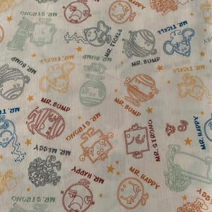 Mr men fabric, mr men cotton fabric mr strong mr tickle mr bump licensed Camelot cotton sold by the  yard
