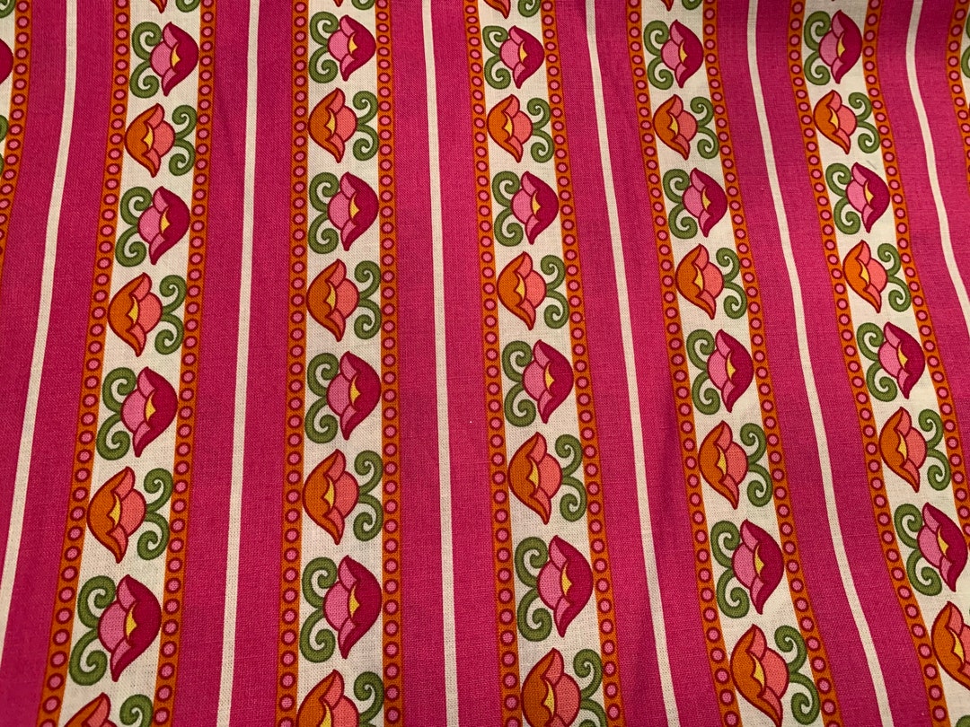 Sharon Kessler for Vera Bradley Designs Pink Flower Stripe Fabric