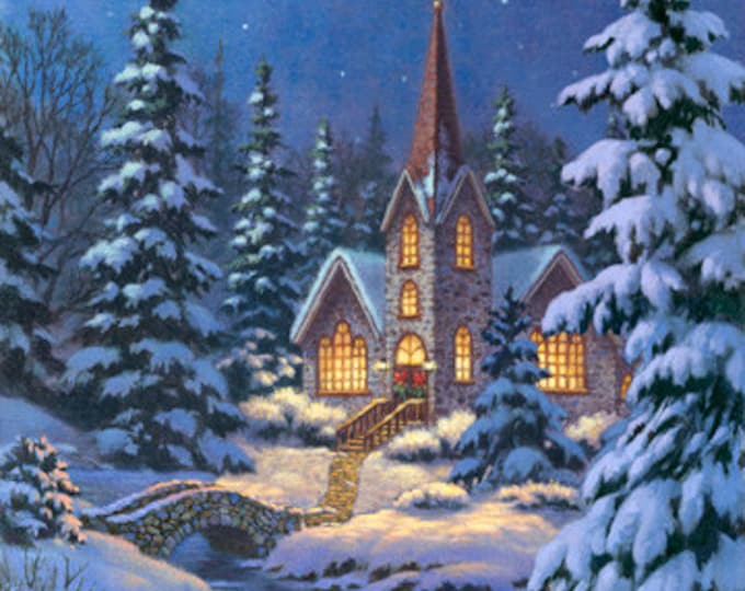 Silent Night Northcott Panel Fabric Church Christmas Fabric. Winter