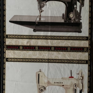 sewing machine with singer , sewing cotton fabric panel, vintage sewing machine Cotton Robert Kaufman panel image 2
