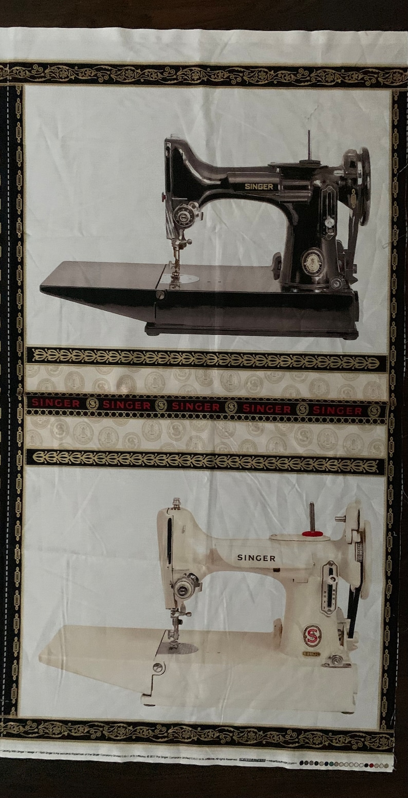 sewing machine with singer , sewing cotton fabric panel, vintage sewing machine Cotton Robert Kaufman panel image 2