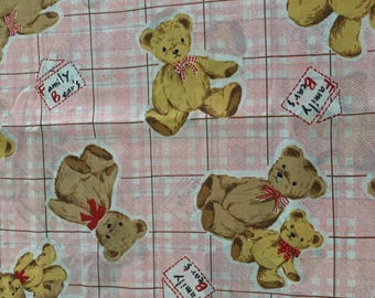 Vintage teddy Bear fabric,1980s fabric, cute family bears fabric vintage   teddy bears fabric last 39 inches
