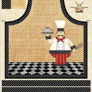 In the kitchen, chef apron panel, Jennifer Pugh ,  Wilmington prints cooking whimsical chef  Cotton fabric panel make your own apron