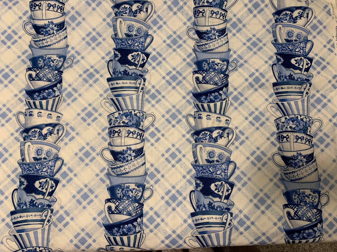 Tea Cups Fabric High Tea Stacked Teacups Cotton Quilt Fabric Etsy