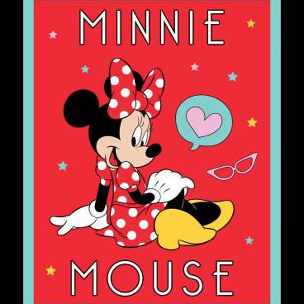 Minnie Mouse fabric,  Minnie Mouse  disney  Panel  Cotton Fabric, Minnie Mouse licensed panel fabric, cute mickey