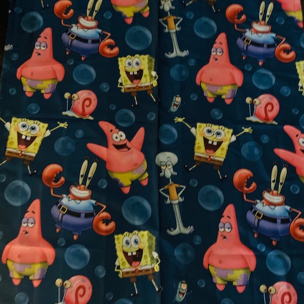 Spongebob  fabric, sponge Bob  curtains panels,  Nickelodeon licensed ,  Spongebob square pants After Dark Kids  Room 2 drape panels