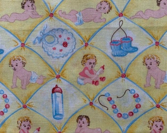 Vintage  baby fabric, vintage baby cotton fabric Baum textile Mills  vintage baby fabric, quilting  baby adorable fabric by half  yard