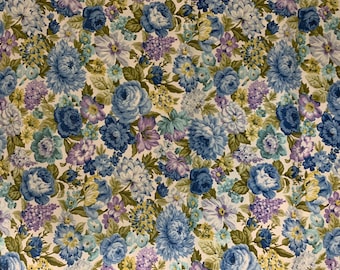 Waverly bonded fabric  Vintage 1970s  flower floral print -thick cotton.canvasy fabric extra wide sold by the yard