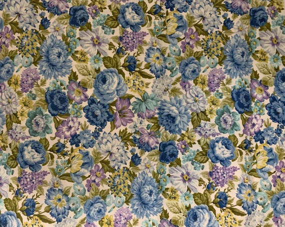 Waverly bonded fabric  Vintage 1970s  flower floral print -thick cotton.canvasy fabric extra wide sold by the yard