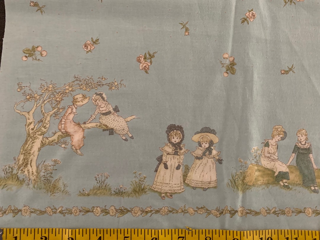 Kate Greenaway, Lucien Fabrics Vintage Children Fabric, Blue Border ...