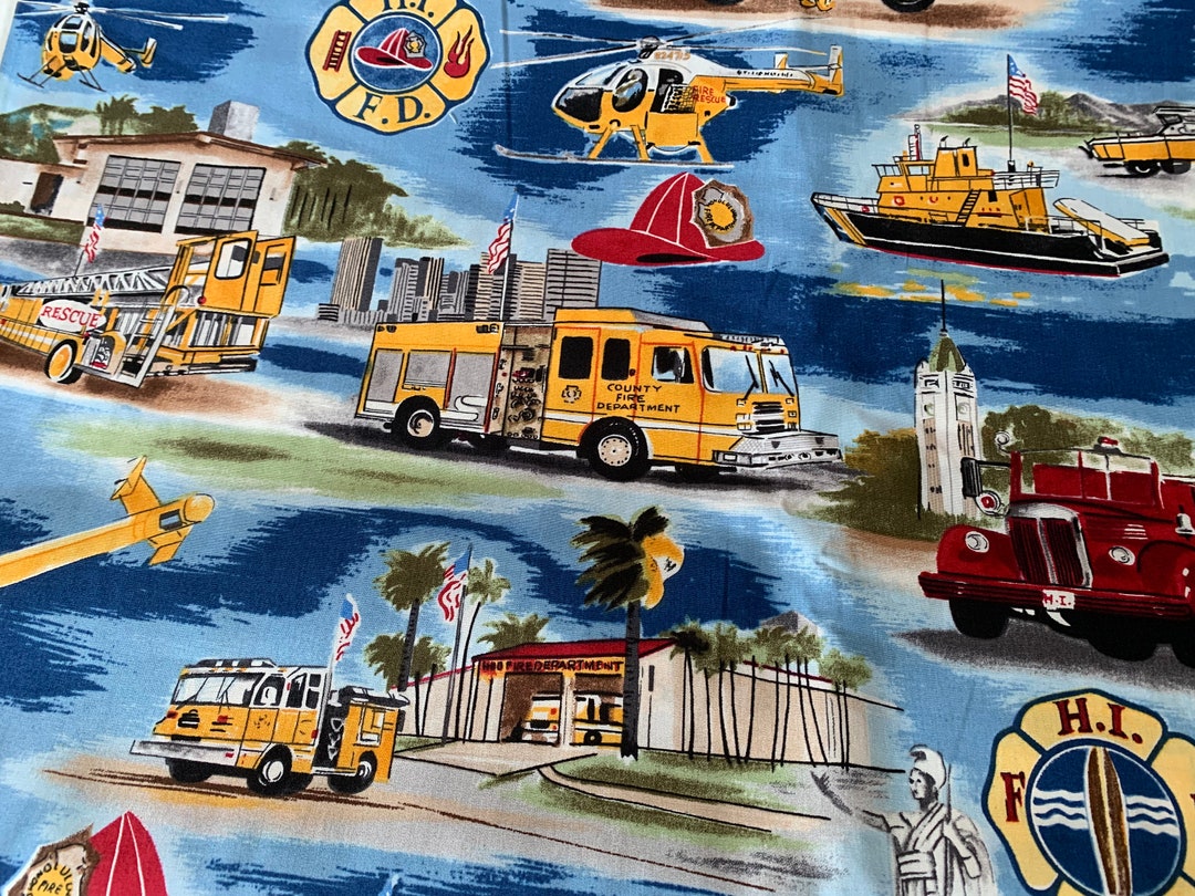 Firetruck Fabric, Fire Truck Cotton Fabric Fire Rescue Quilting Cotton ...