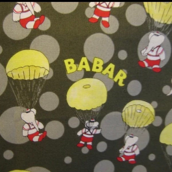 Babar cotton fabric, babar and friends licensed cotton  quilting fabric,  elephant fabric cute elephants cotton fabric last 17.5 inches