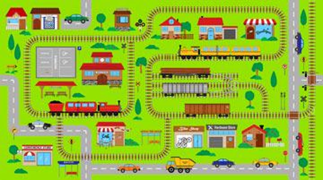 Railroad Train Fabric Northcott Cotton, Connector Placemats Cotton ...