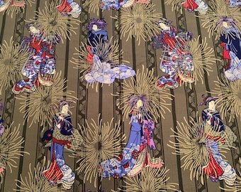 Japanese ladies Geisha fabric, Japan geisha cotton quilting fabric, Japan geisha on green  lady cotton fabric  blank textiles by the yard