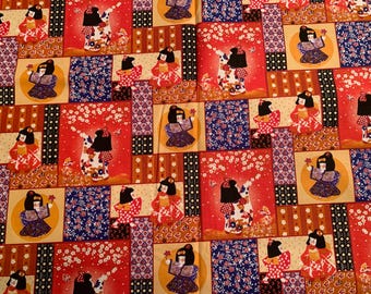 Japanese kids Geisha kawaii pretty little girl Japan geisha cotton quilting girls cotton lyndhurst studios  by the yard