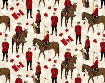 Mounties RCMP Northcott Stonehenge Canada classics  rcmp maple leafs  Fabric, Northcott cotton Canada fabric, Canada fabric by the yard
