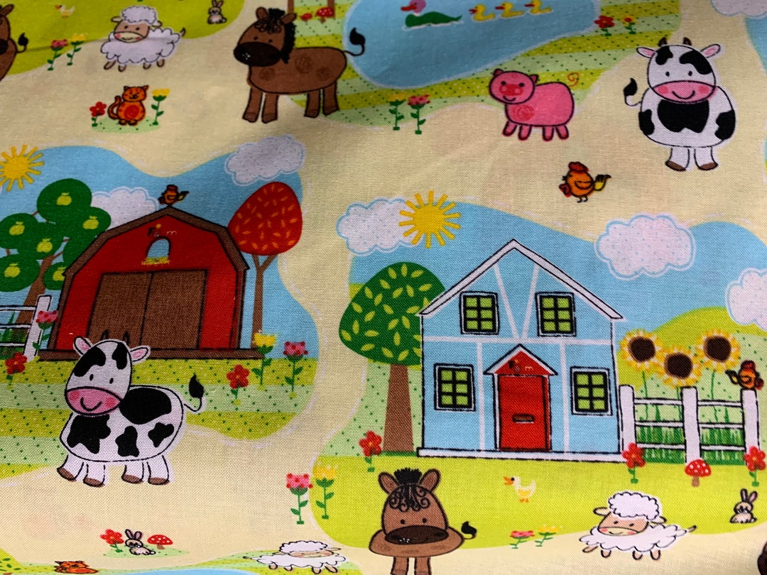 Cutest Farm Fabric Farm Animals Fabric Farm Yard Fabric. Etsy