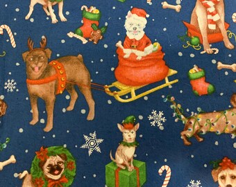 Christmas dog fabric ,Christmas rare cotton vintage cotton dogs    fabric by the yard