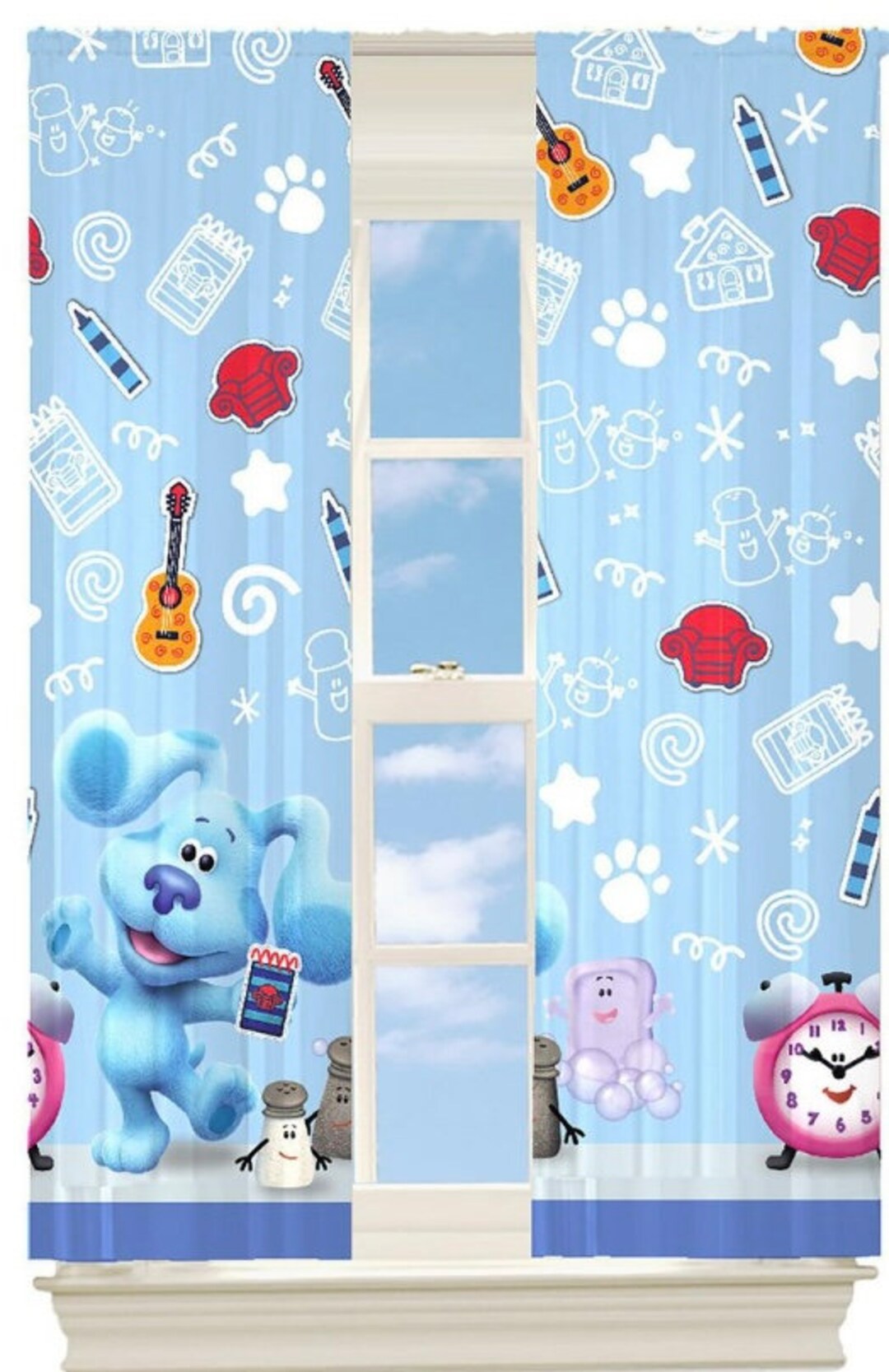 Blues Clues Fabric, Blues Clues Drape Curtains Panels, Nickelodeon Licensed After Dark Kids Room